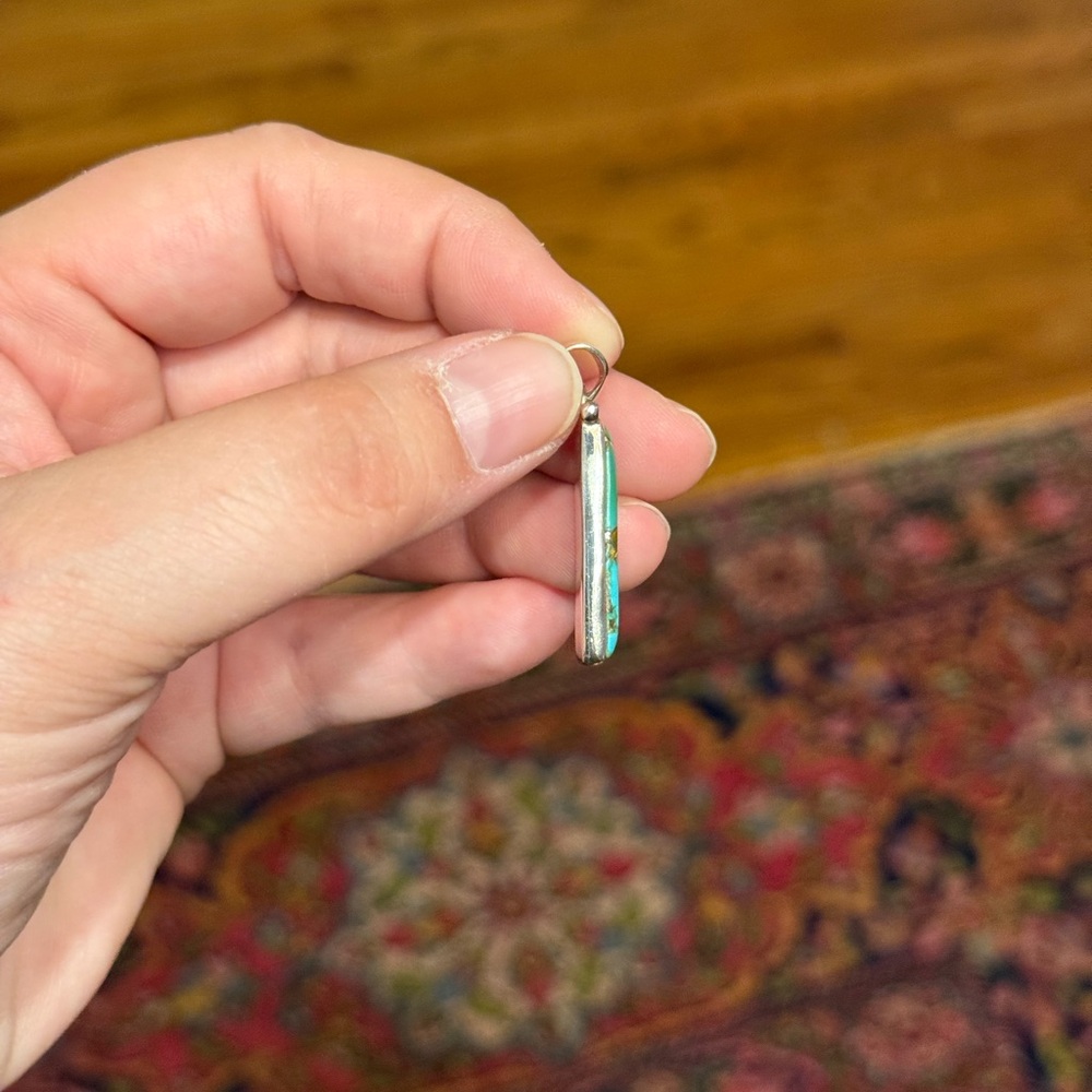 Silver Turquoise Inlay Southwestern Pendant - Picture 3 of 4